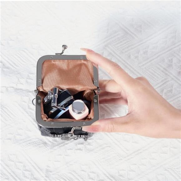 Mini Purse Gothic Crossbody Bag Tiny Chain Leather Coin Wallet for Women Black - Picture 3 of 8